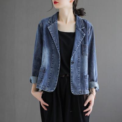 Jaqueta jeans feminina casual primavera e outono, casaco curto casual confortável de manga comprida