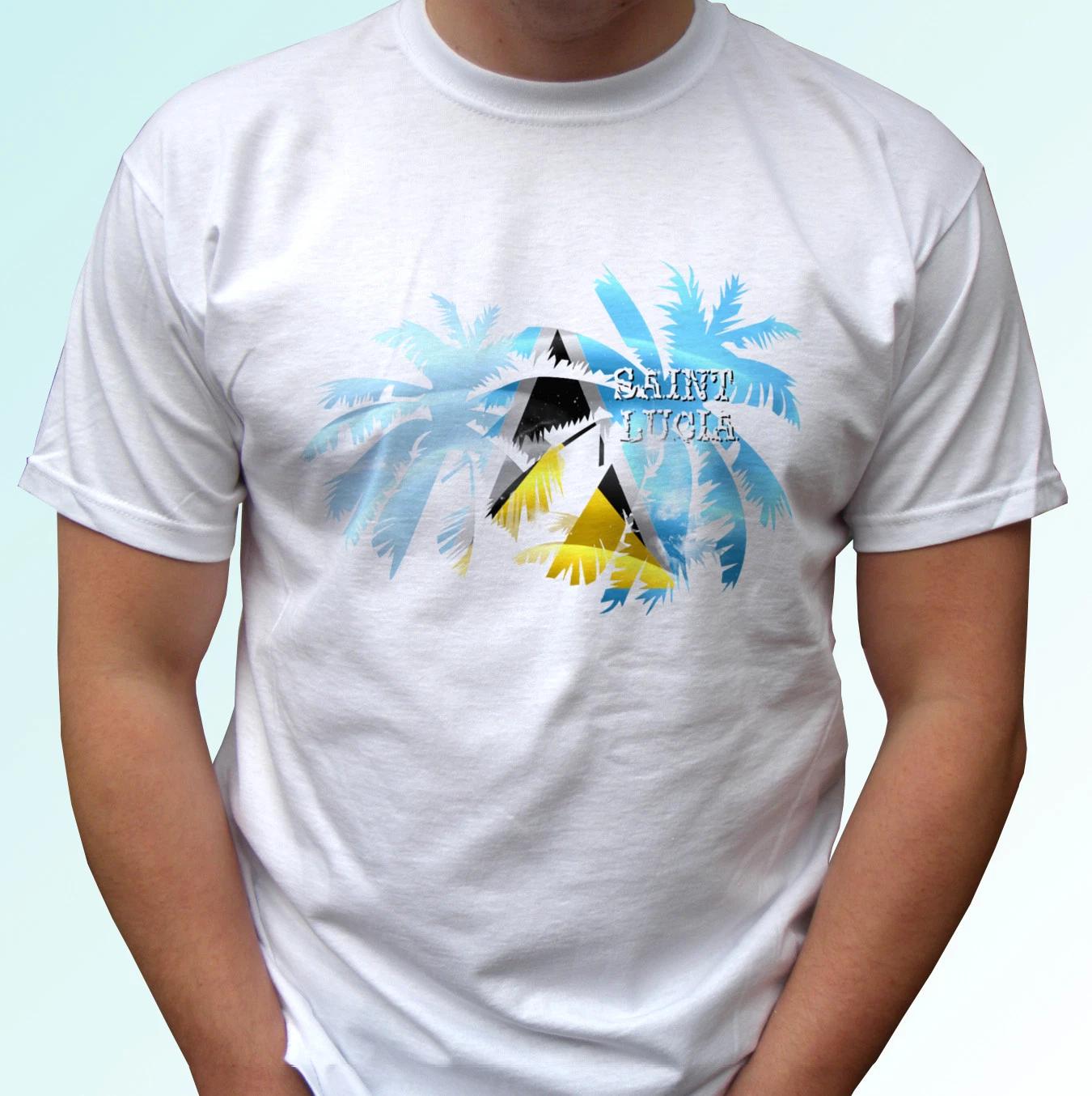 St Saint Lucia Palm flag - white kids boys T-Shirt holiday top tee s s kids baby 120