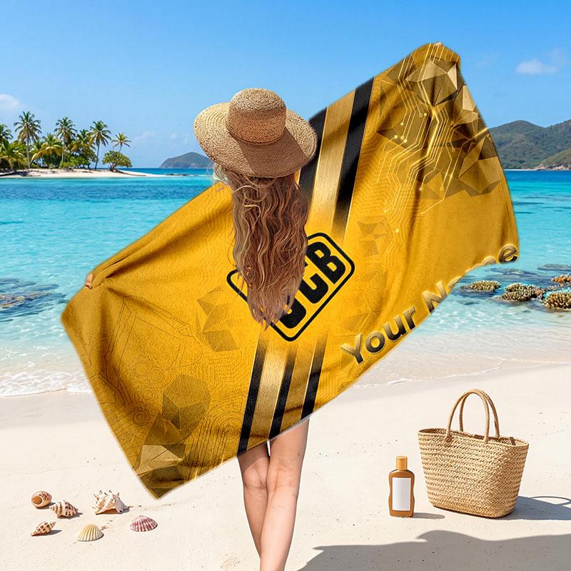 JCB Customized Name Text Beach Towel, Soft Absorbent Towel Beach Pool Travel Personal Gift