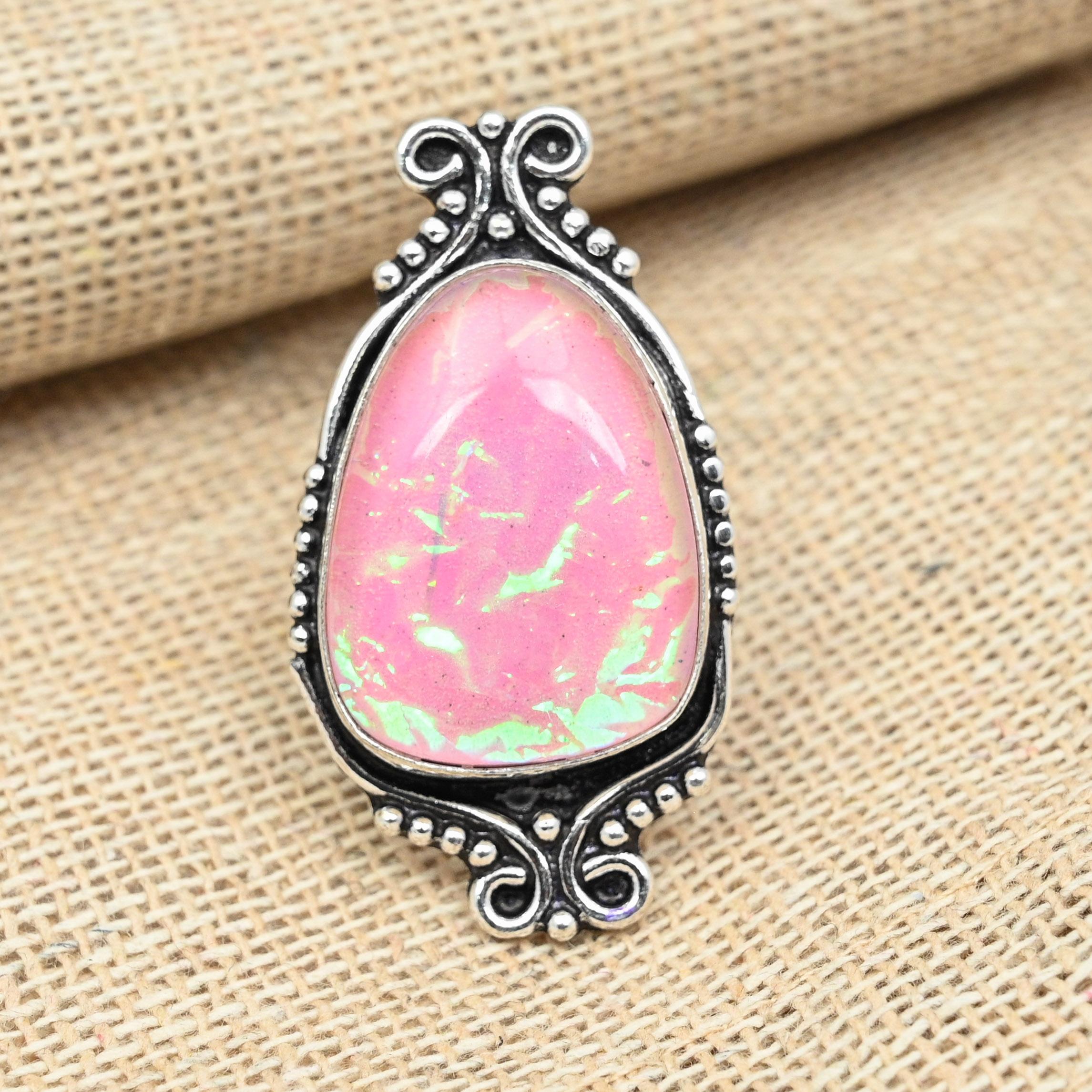 

Розовый тройной опаловый драгоценный камень стерлингового серебра 925 пробы Ювелирные изделия ручной работы Отличное кольцо 12 розовый