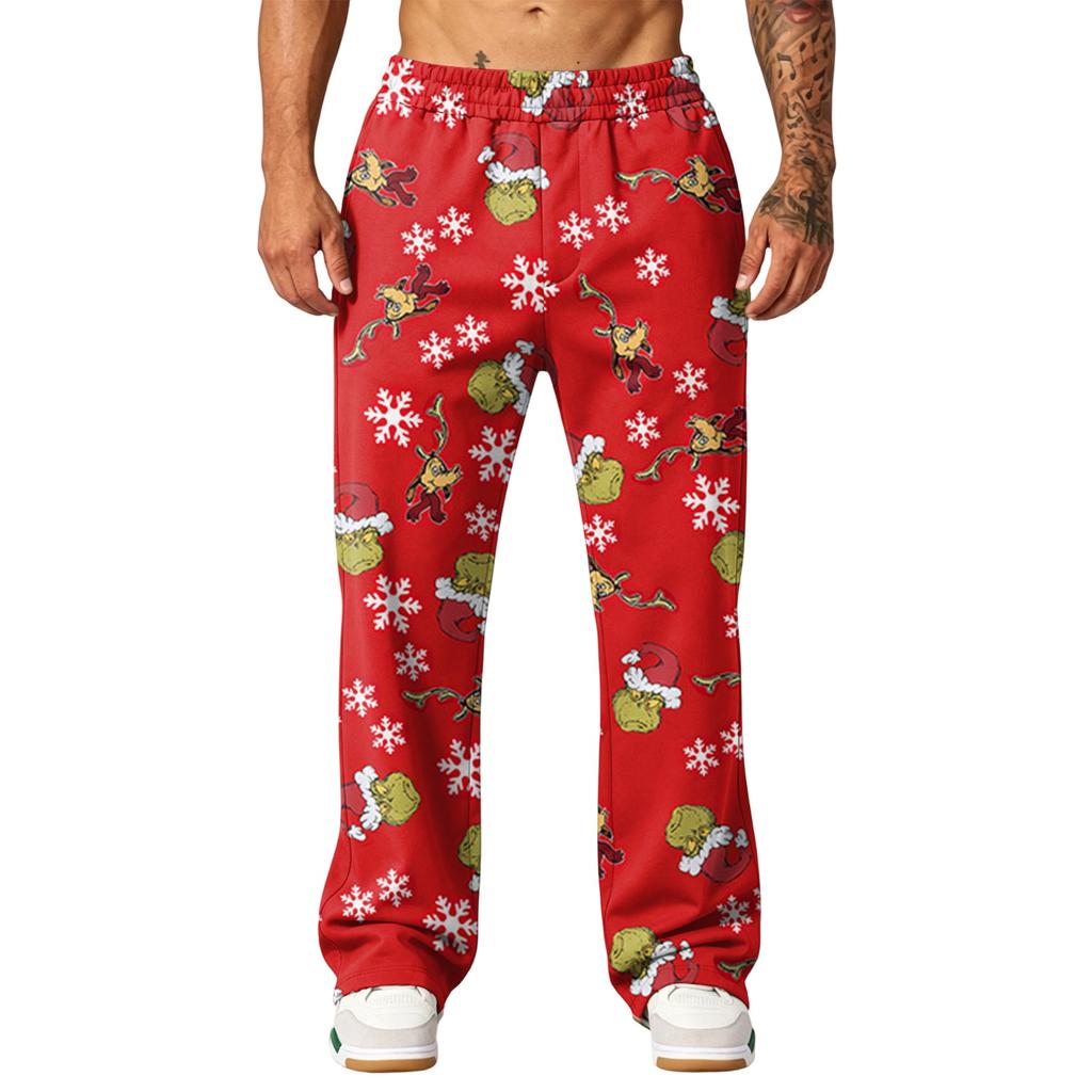 Men's Athletic Sweatpants with Pockets Loose Fit Christmas Print for Jogging and Sports