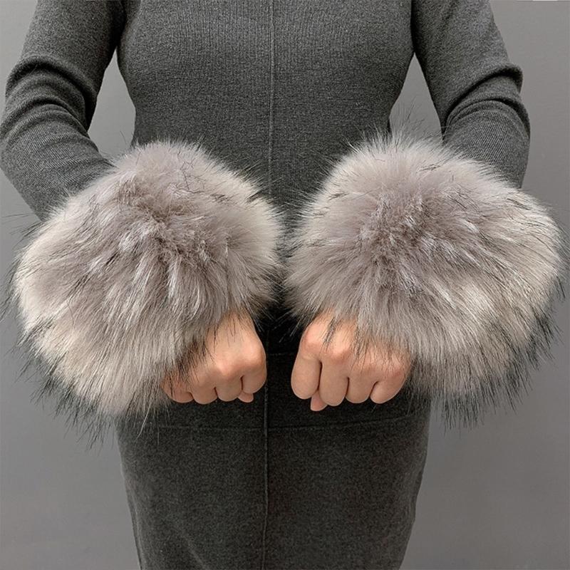 Faux Fur Cuffs Arm Warmers Furry Wrist Cuffs Holiday Costume Accessory for Women