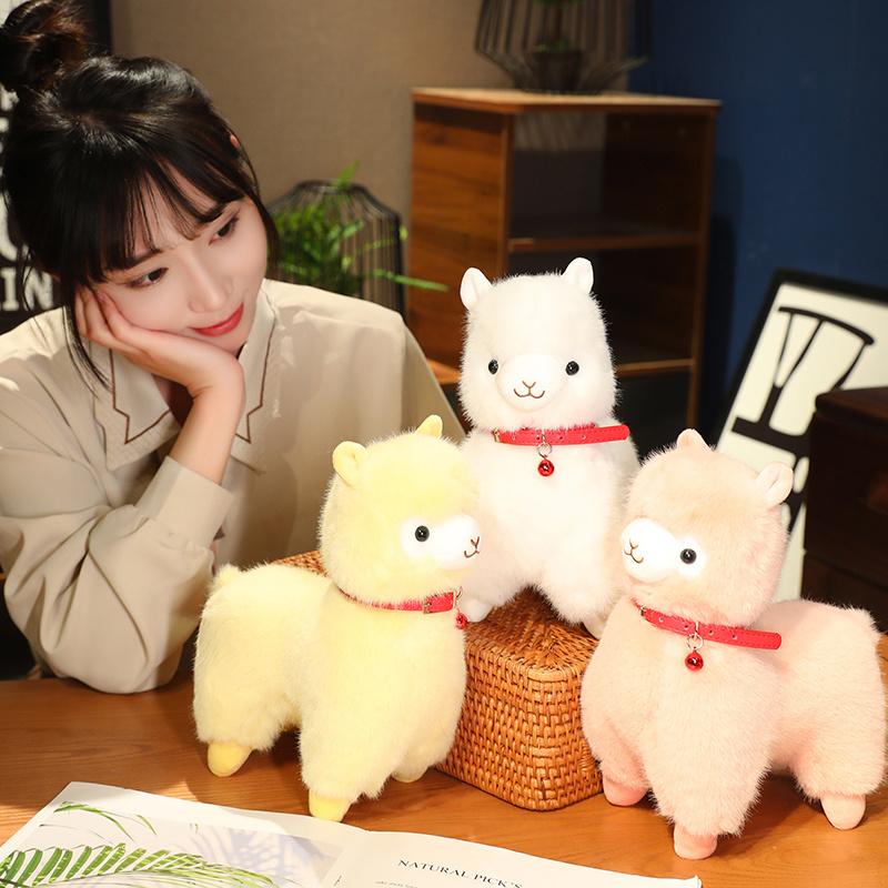 Cute Alpaca with Clock Plush Toy Cartoon Animal Plush Doll Home Decoration Gift