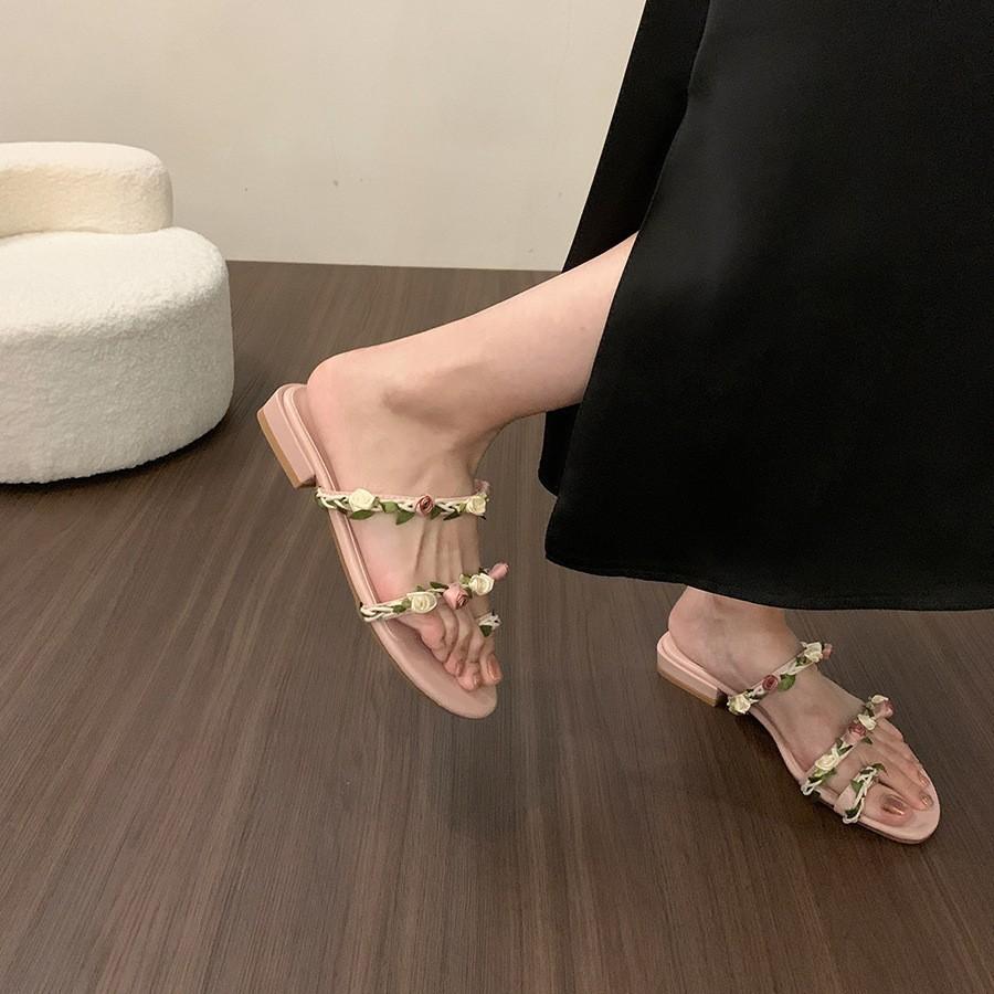 

Low-heeled set-toed slippers fairy shoes new wear pink sandals sandals 35