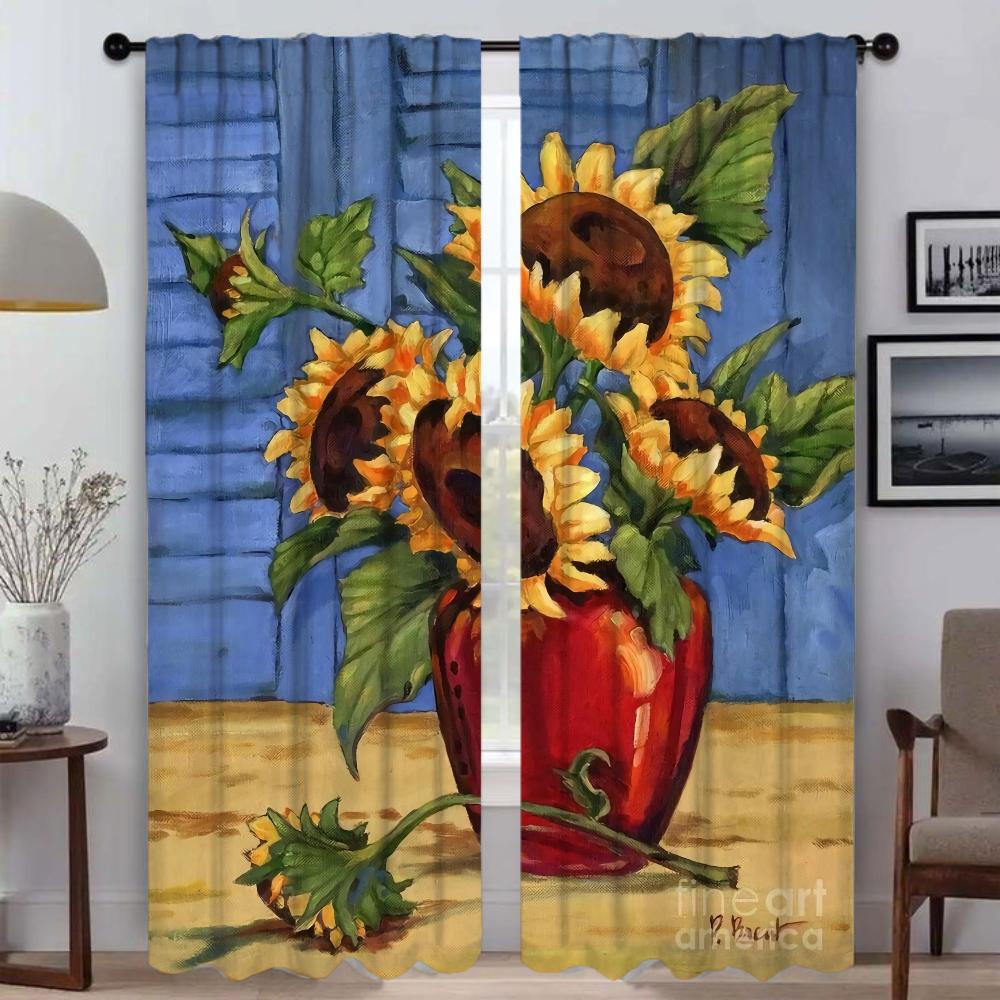 Blackout Curtains for Living Room Pumpkin Sunflower Print Shades Tulle for Bedroom Home Interior Curtains 2 Pieces Partition