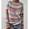 Suéter, para mujer, cuello redondo, bloque de color, corte holgado, jersey, suéter de punto, cálido, top casual