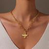 Dicheng 18K Gold Plated Cross Pendant Stainless Steel Choker Necklace
