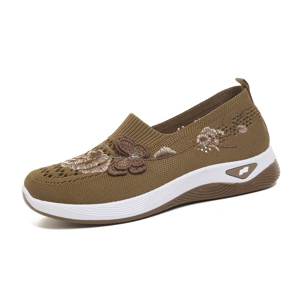 Embroidered Lightweight and Breathable Mesh Surface Sports Shoes, Women's Anti-slip Walking Shoes