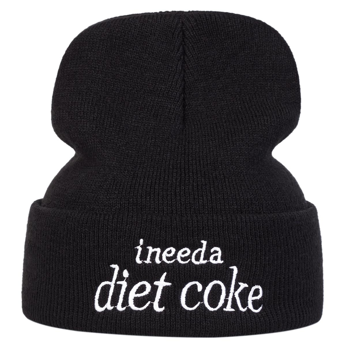 

Письмо INEEDA DIET COKE Вышитая вязаная шапка Мужская и женская уличная ветрозащитная шапка Хлопковые хип-хоп шапки Осенне-зимние шапки чёрный