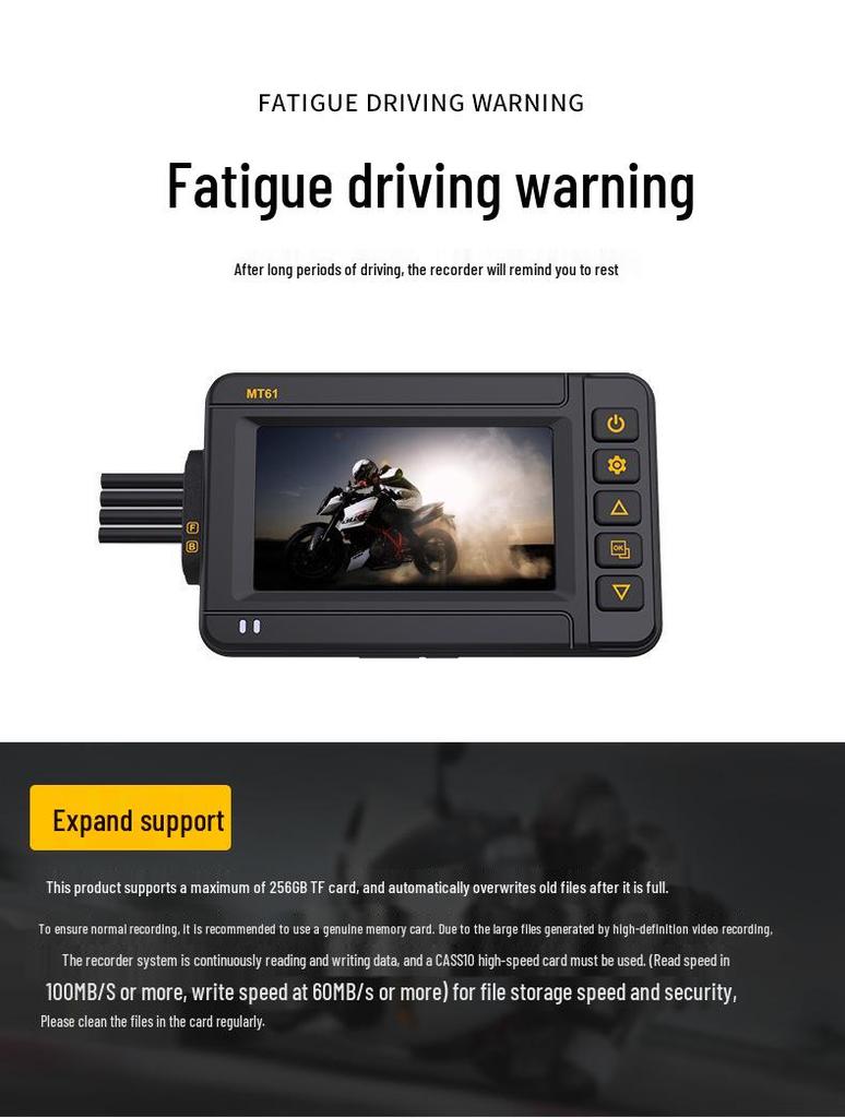 Dual-Lens 4K 60FPS Waterproof Motorcycle Dash Cam with HDR
