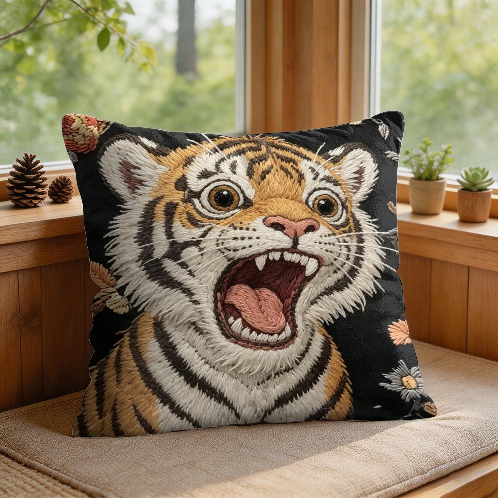 2D Scream Animals Retro Kissenbezug Seidiger Kurzer Plüsch Unsichtbarer Reißverschluss Staubdicht Sofakissenbezug Für Heimdekoration