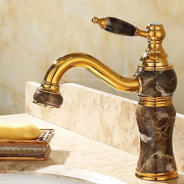 Bathroom Faucet Brass and Jade Faucet Bathroom Basin Faucet Sink Mixer Tap Gold Sink Faucet Bath Basin Sink Faucet