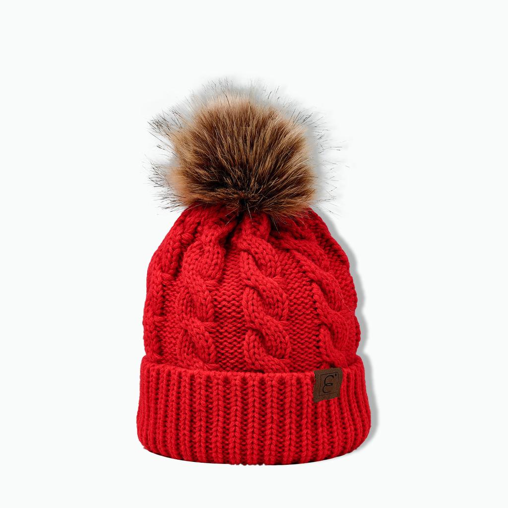Unisex Acrylic Cable Knit Beanie Hat Winter Warm Pom Pom Cuff Brimmed Ear Cover Cap