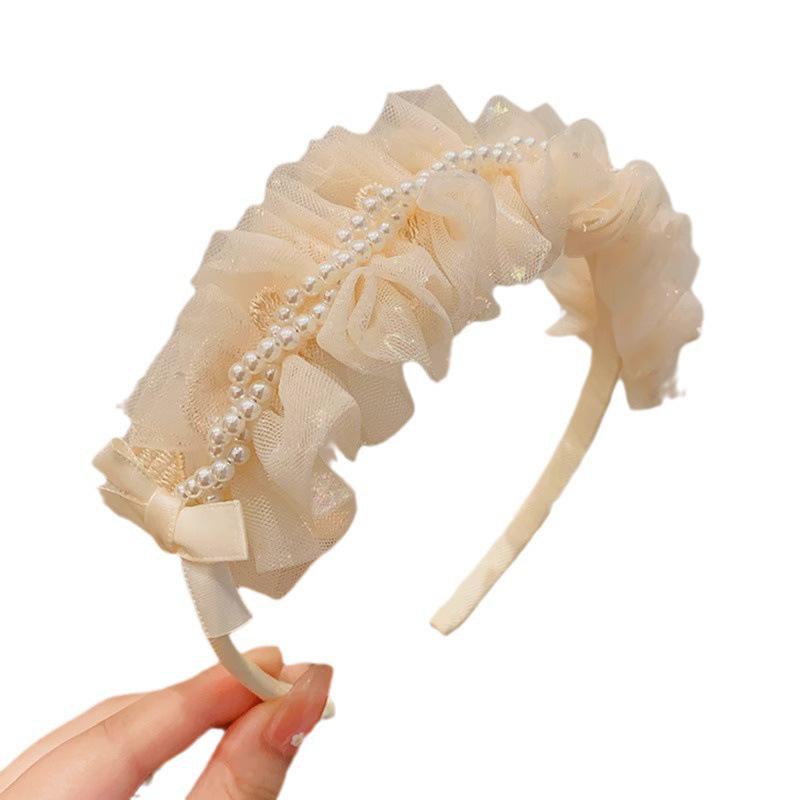 Czarująca Koronkowa Korona Księżniczki z Perłami i Kokardą - Antypoślizgowa Tiara Wróżki z Haftem na Siateczce