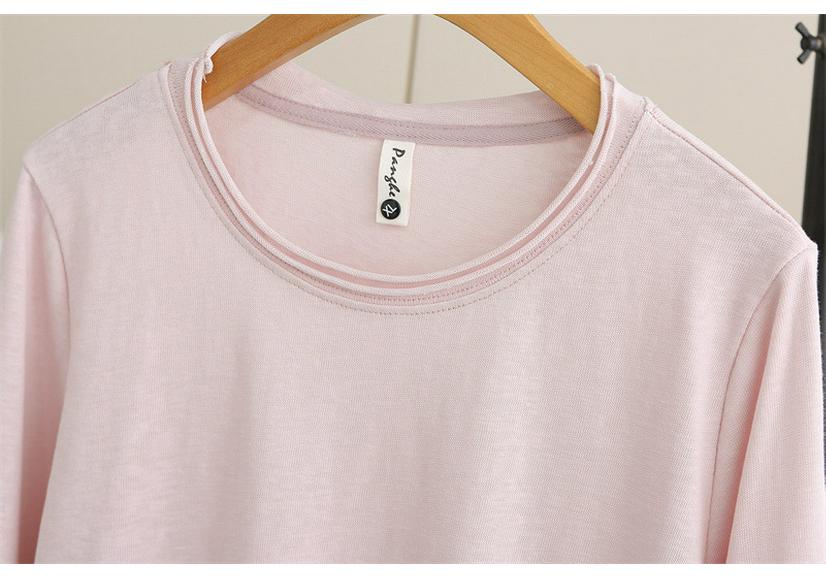 Plus Size Women's Long Sleeve Spring Top - Frayed Hem Snowflake Cotton Shirt, Simple Inner Layer T-shirt for Chubby Girls