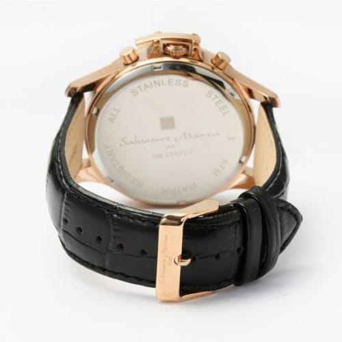 Authentic Salvatore Marra Wristwatch SM23101-PGBK, Water Resistant, Date and Day Display, Leather Strap, PGBK