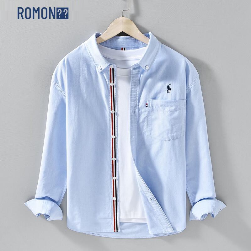 ROMON Men s Oxford Long-Sleeve Casual Shirt L