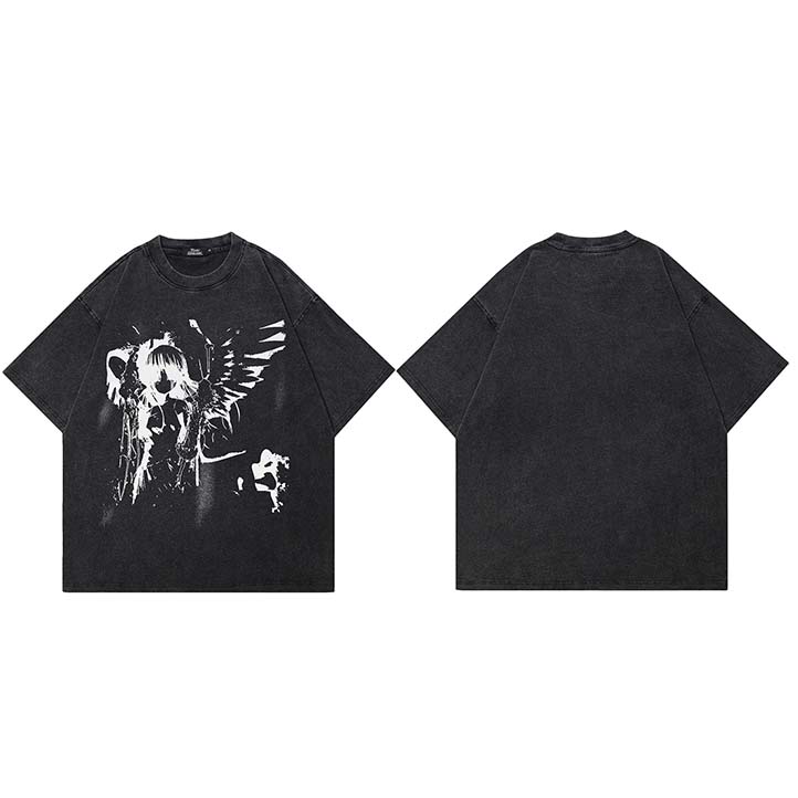 

Men Washed Black TShirt Harajuku Streetwear Anime Cartoon Angel Girl Graphic T Shirt Cotton Tshirt Tops Tees Unisex YK 2XL