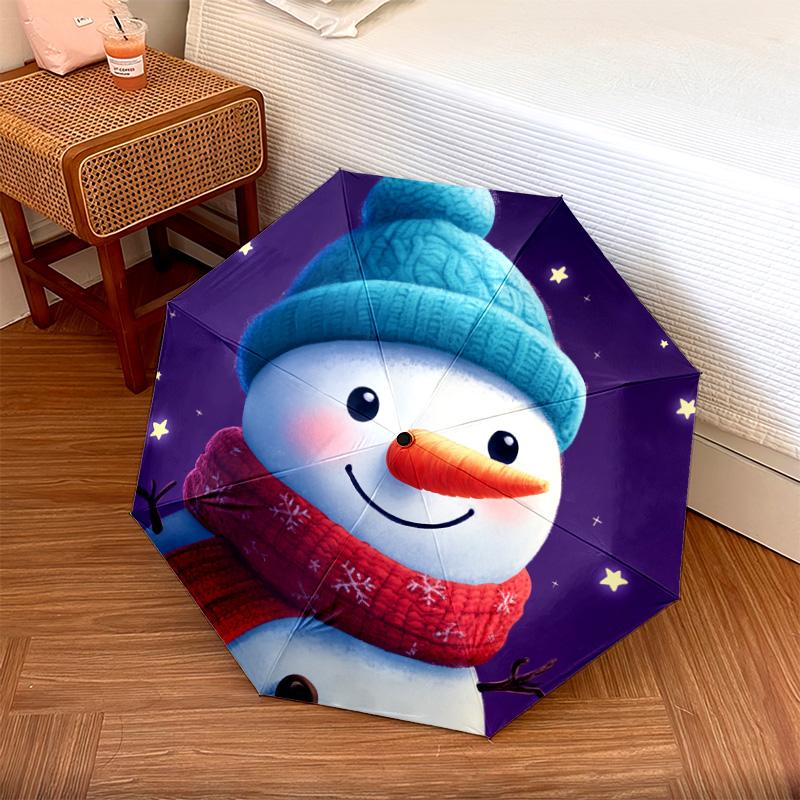 1 Stück Automatischer Faltregenschirm - Schneemann Winter Nacht Muster, Tragbares & Faltbares Design mit 8 Speichen, Weihnachts-Geburtstagsgeschenke