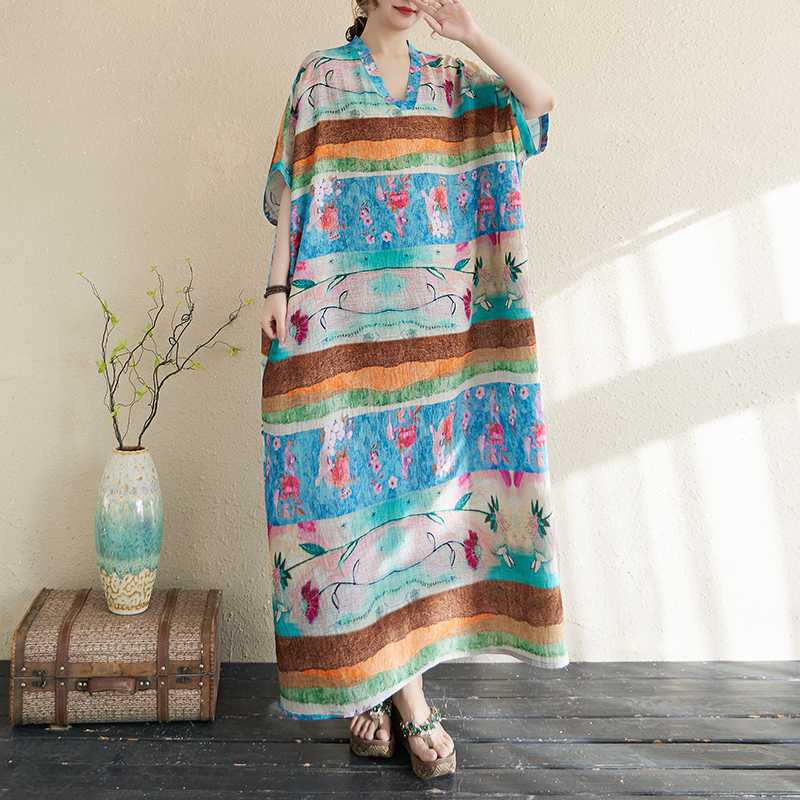 Letní dlouhé šaty s výstřihem do V