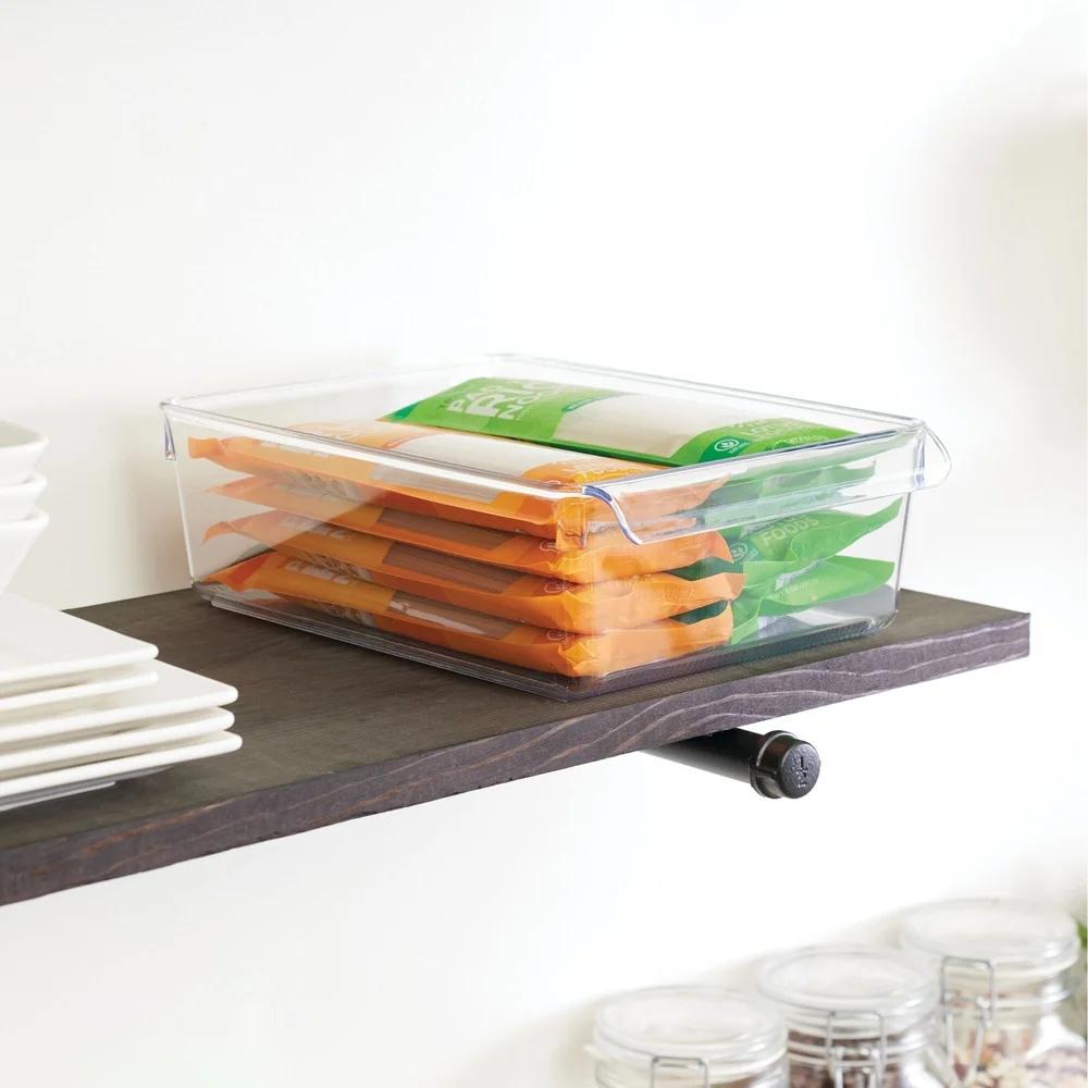 Clear Plastic Fridge and Freezer Storage Organizer Bin with Handle Portable Food Drinks Produce Storage Solution Stackable