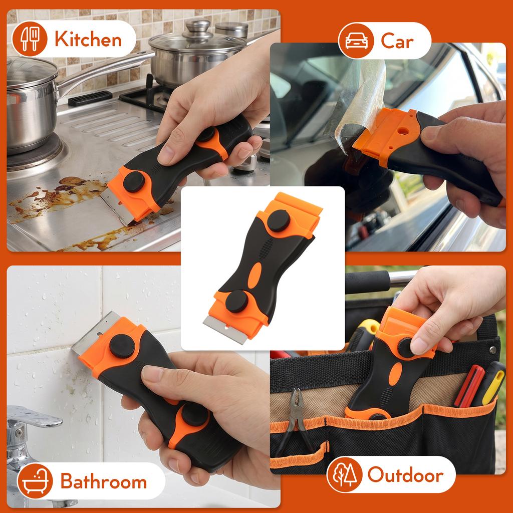 Double Head Blade Scraper Plastic & Metal Scraper Remover Tool with Blades for Labels Stickers Decals Tint Vinyl Removal Grease