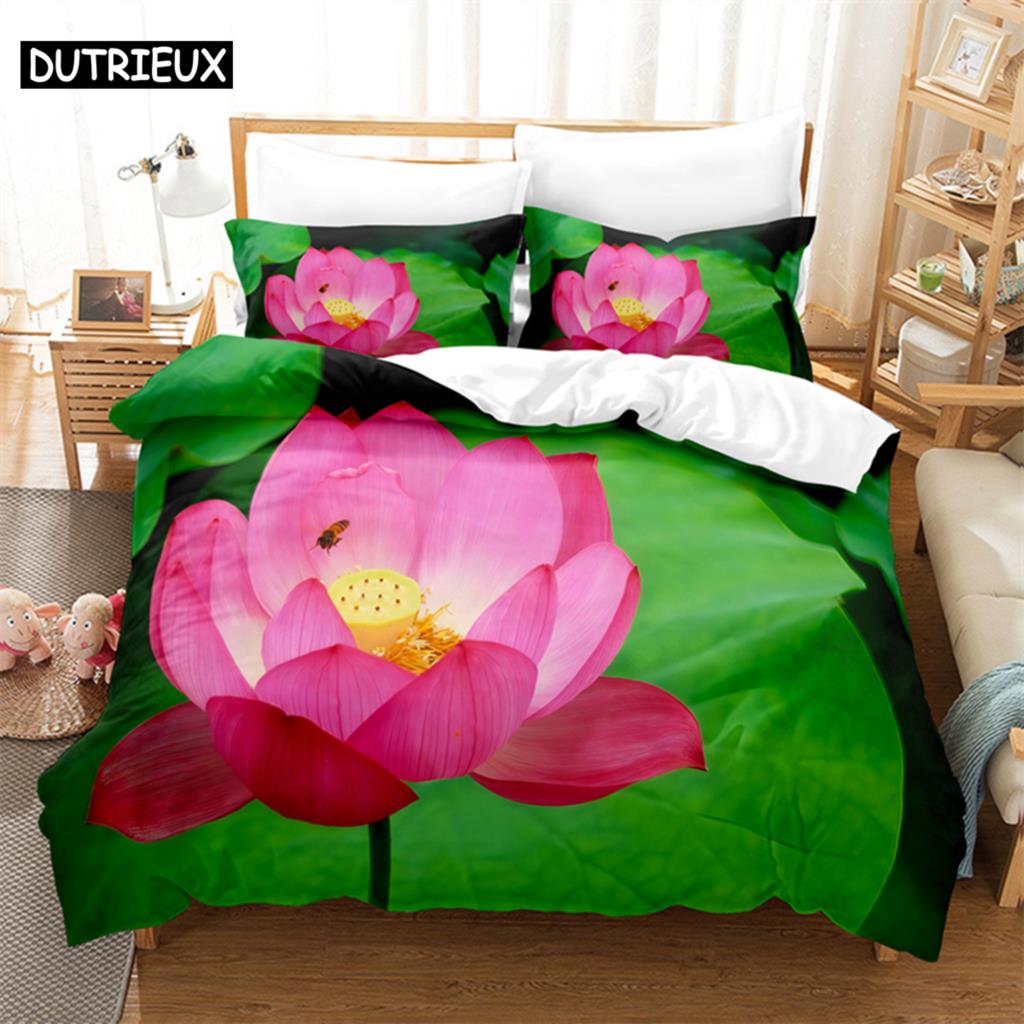 Zielony Liść Lotos Królowa Pościel Zestaw Poszewka na Kołdrę Zestaw Pościeli Dziecięcej Drukowanie Cyfrowe Pościel Rozmiar Królewski Poszewka na Kołdrę Zestaw Pościeli