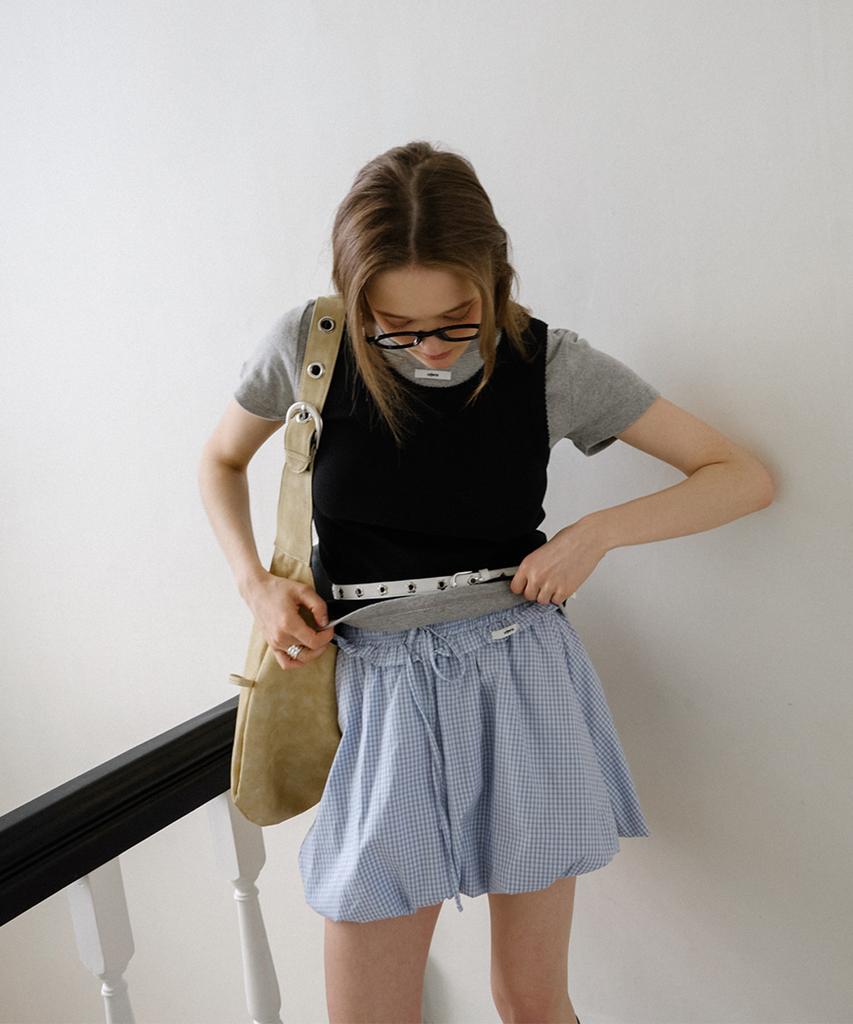 Leteoli Check Frill Ballon Skirt_Blue