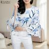 ZANZEA Dame Casual Rund Hals 3/4 Erme Løs Print Bluse
