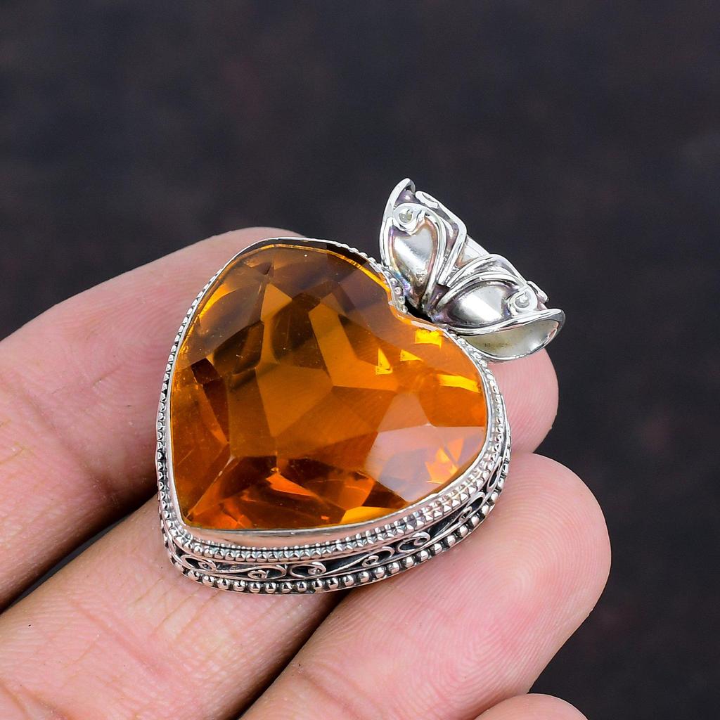 Faceted Citrine Pendant Natural Gemstone Pendant Vintage Pendant 925 Sterling Silver Pendant Decent Jewelry Handmade Pendant Gifts for Mom