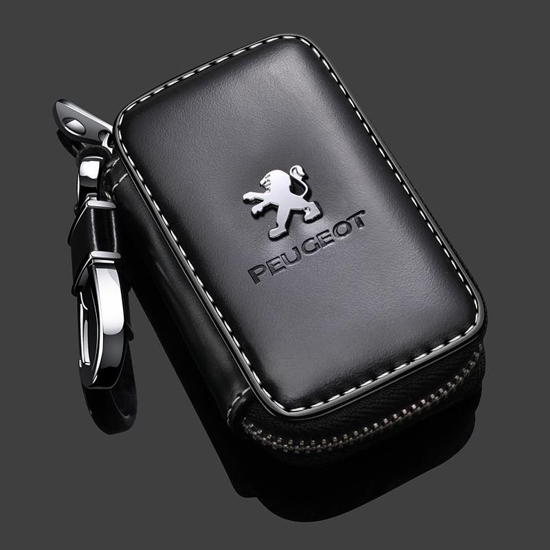 

2026 Hot Car Sticker Genuine Leather Key Wallet Car Key Bag Multi-Function Key Case Cover For Peugeot 208 3008 206 308 2008 207