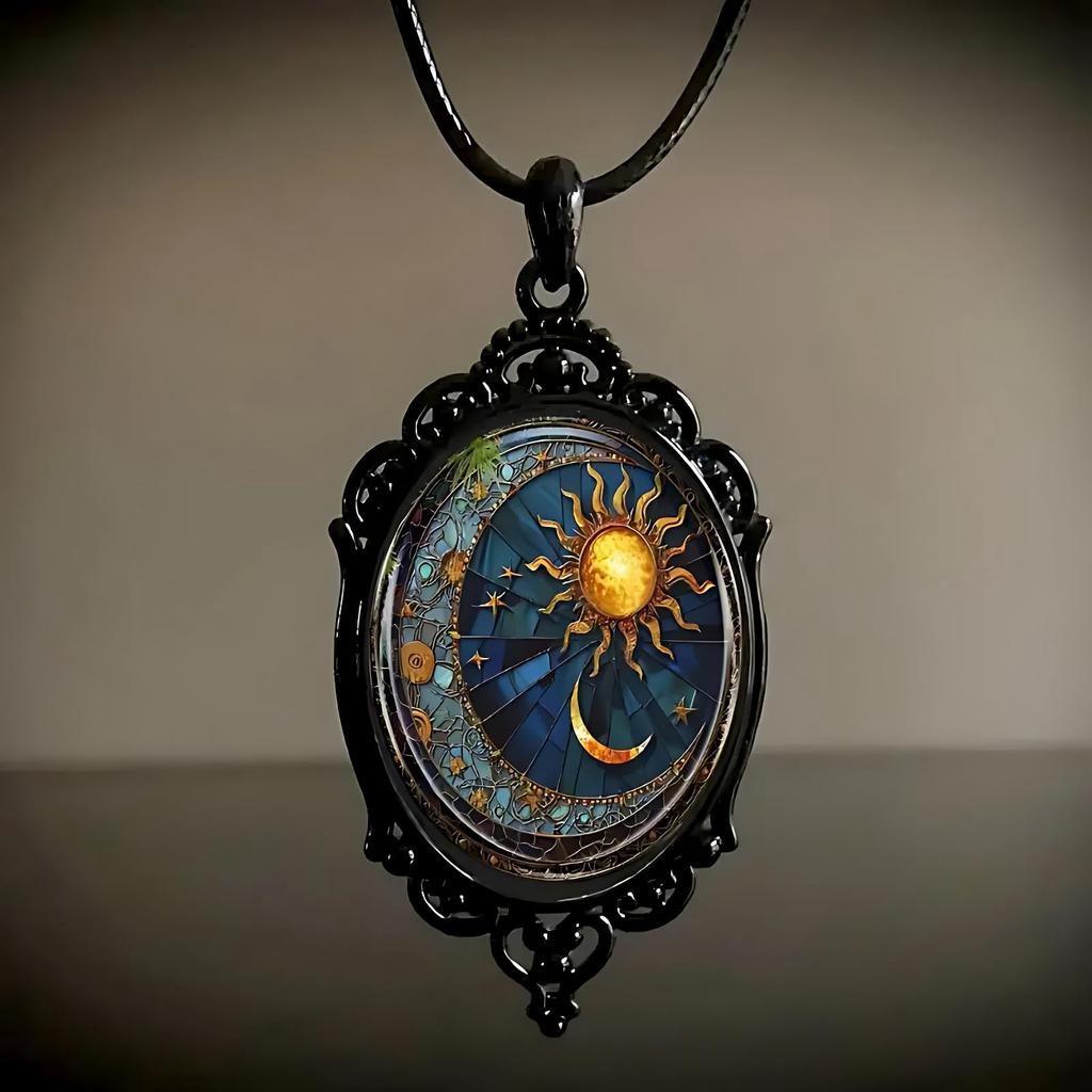 Retro Oval Glas Legierung Anhänger Halskette, Ein europäischer und amerikanischer Zubehör-Anhänger.