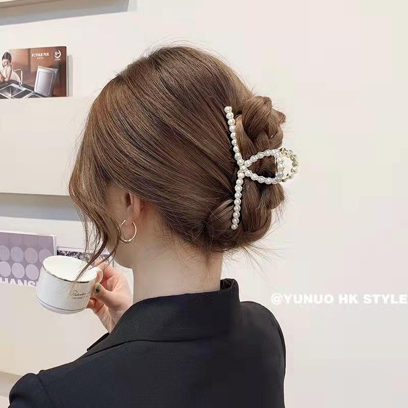 Korean Extra-Large Metal Pearl Shark Hair Clip