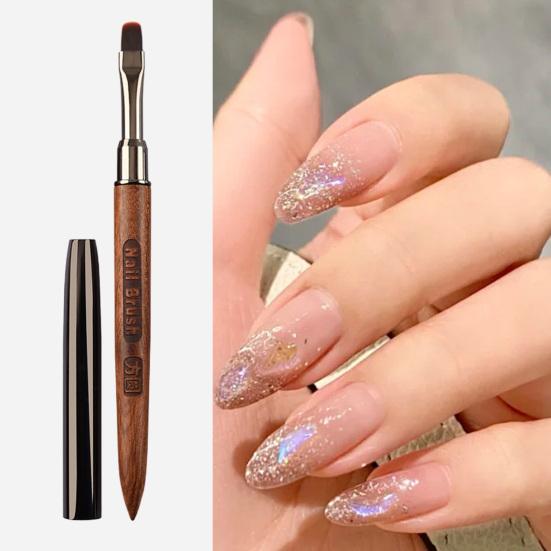 Nail Brush Flexible Soft Nylon Bristles Carved Design Wooden Handle Manicure Tool Multifunctional Square Round Head Phototherapy Gel Painting Brush