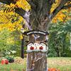 Festival Hanging Sign Happy Halloween Ghost Door Sign, Wooden Three Entrance Plaque Hanger, Front Wall Party Supplies Boxwood Pendant