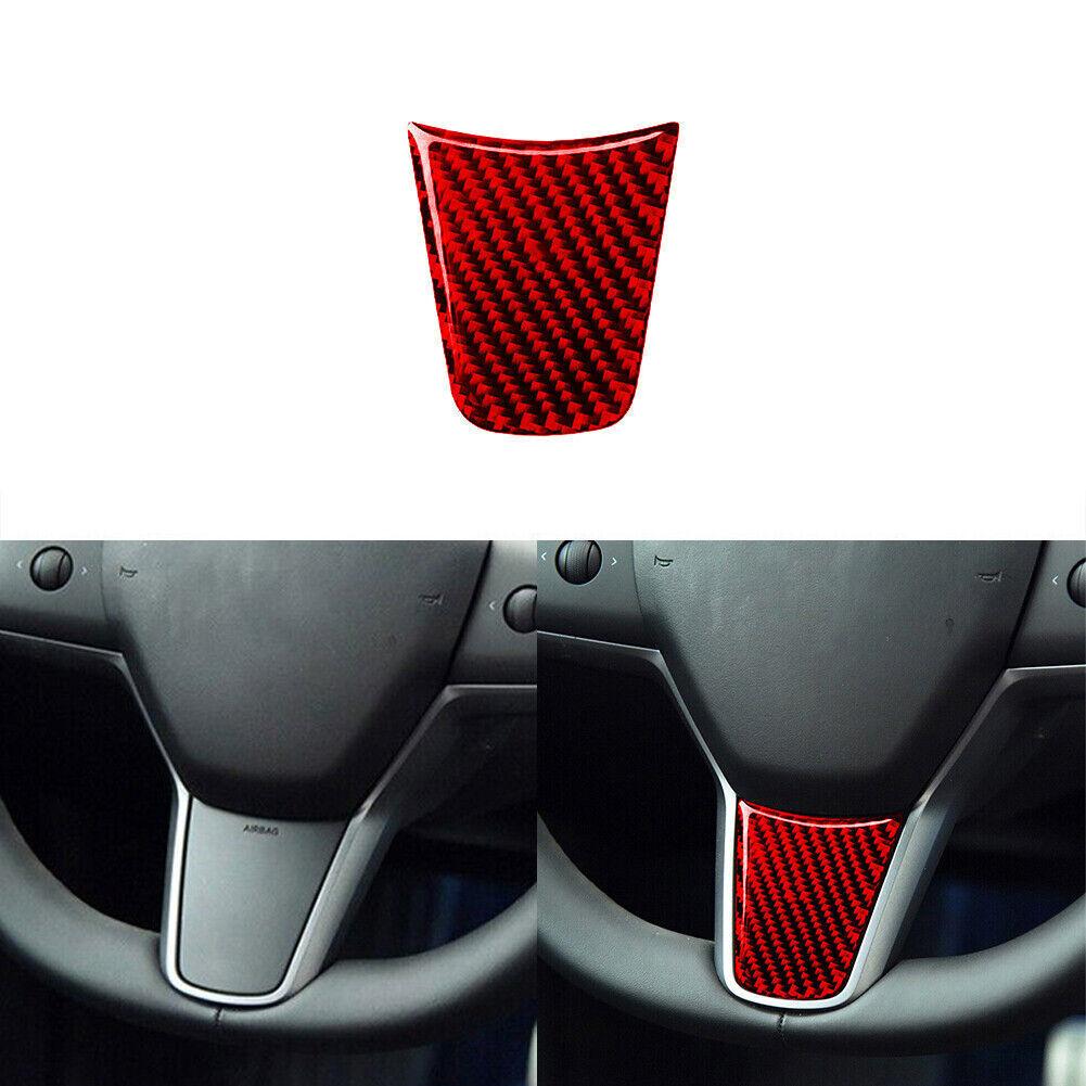 Red Carbon Fiber Interior Steering Wheel Chin Cover Trim For Tesla Model Y/3 17+