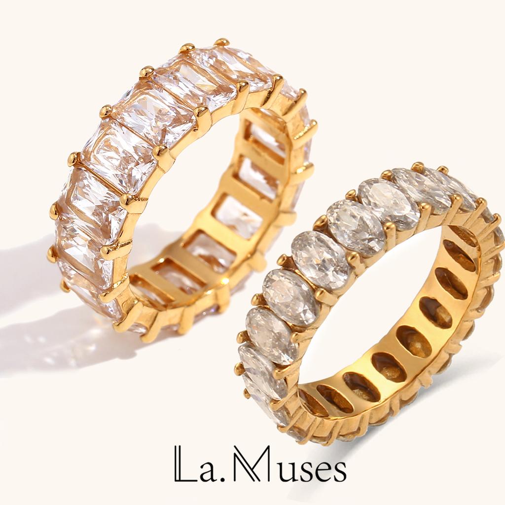 La.Muses Stainless Steel Delicate Bling Geometry Cubic Zirconia Fashion Shiny Ring for Women High Quality Premium Zircon Gift