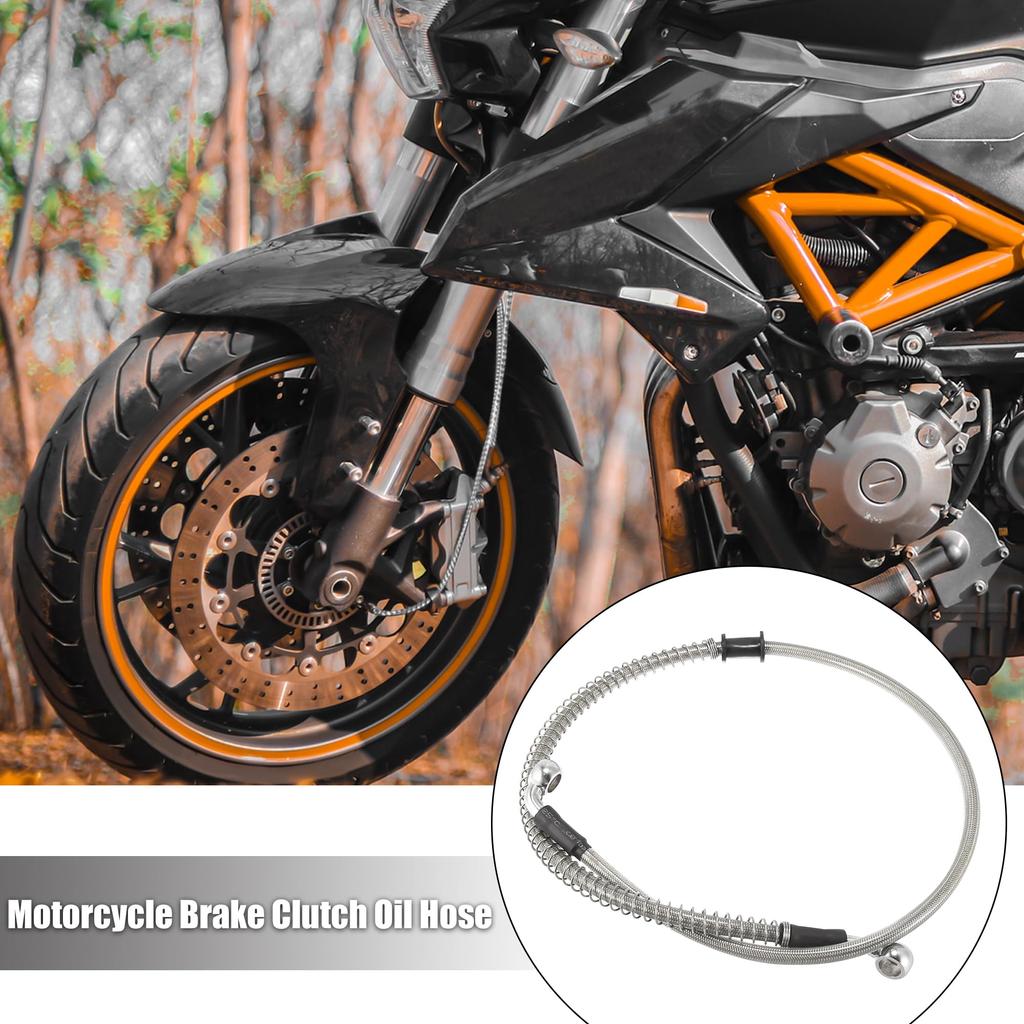 Motoforti Motorcycle Brake/Clutch Hose, Oil Hose, Hydraulic Strengthened, Stainless Steel, 28°+90°, Silver, 80cm