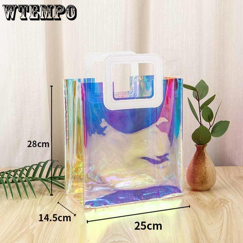 1pcs Reusable Laser Gift Bags with Handle, PVC Handbags, Heavy Duty Gift Wrap Bags Party Favors Bags