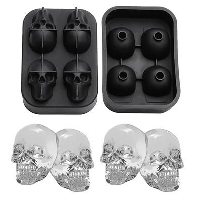 New 3D Skull Ice Cube Tray With Funnel Silicone Flexible 4 Cavity Maker Molds Cube Maker Ice Cream Tools