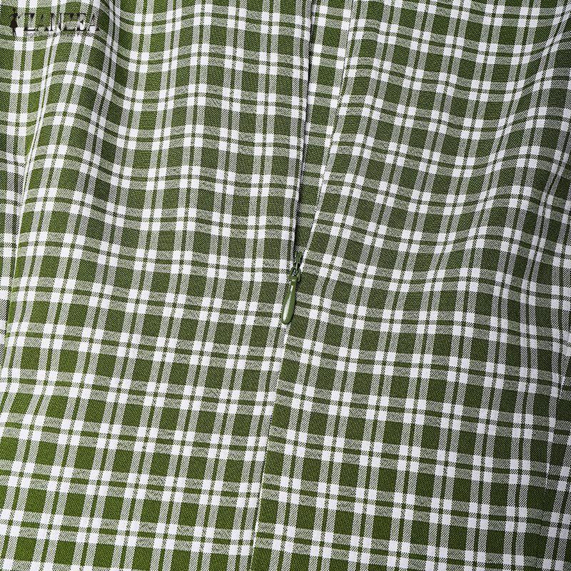ZANZEA Rochie casual elegantă pentru femei, cu gât rotund, mânecă 3/4 și imprimeu în carouri