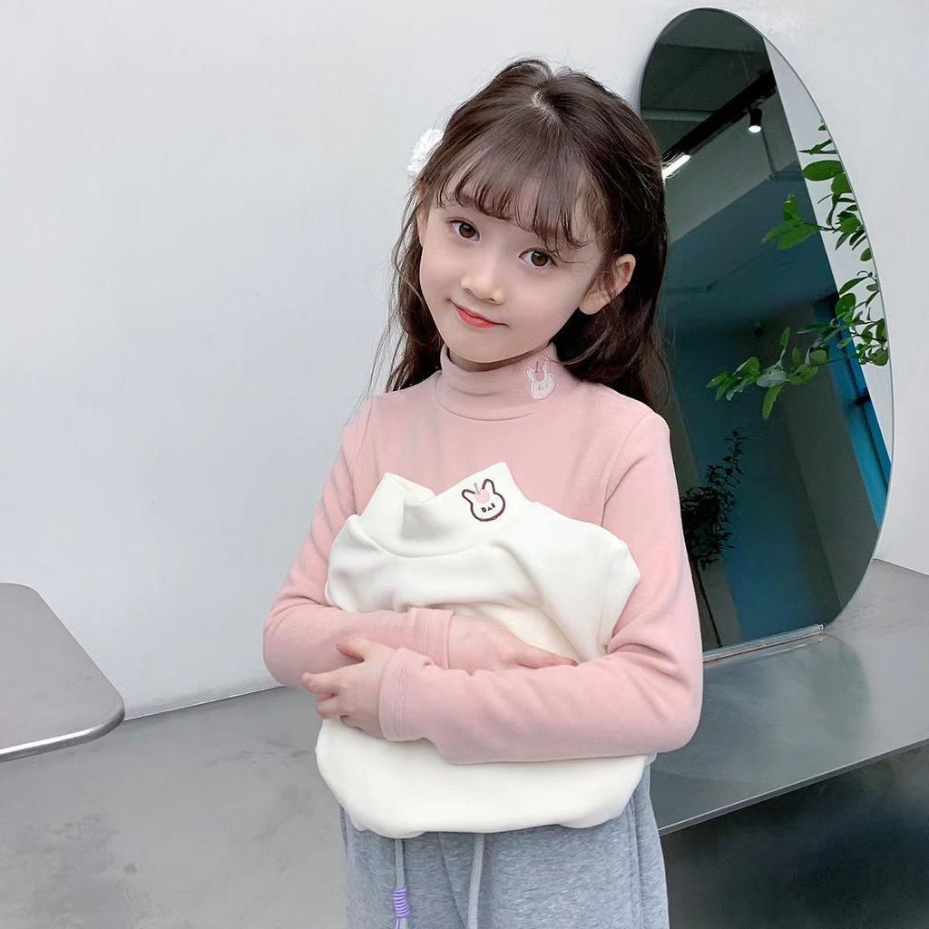 Girls White De Rong Thermal Base Layer Shirt Autumn Winter Semi Turtleneck Long Sleeve Inner Wear For Kids