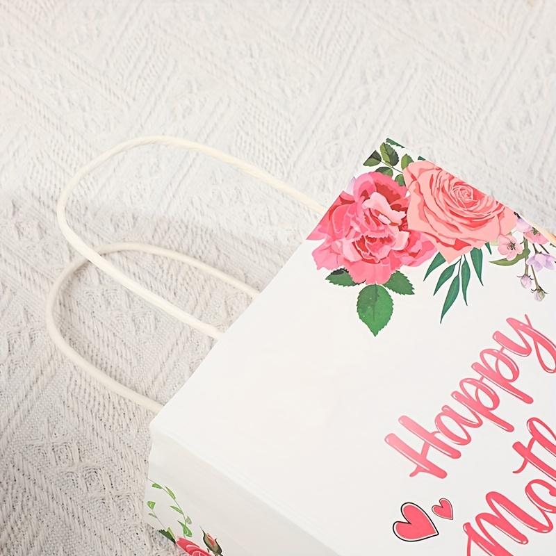 5pcs Flower Pattern Gift Bag Pink Carnation Happy Mother's Day Gift Handbag and Rose Foil Balloon Party Supplies