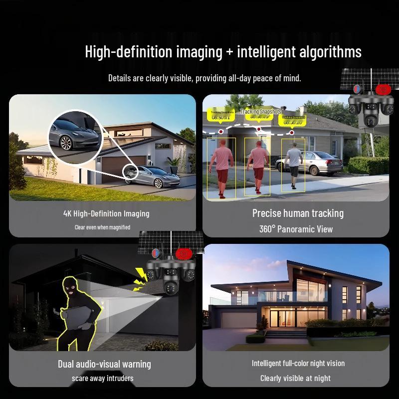 Solar-Powered Three-Lens Night Vision HD Outdoor Surveillance Camera