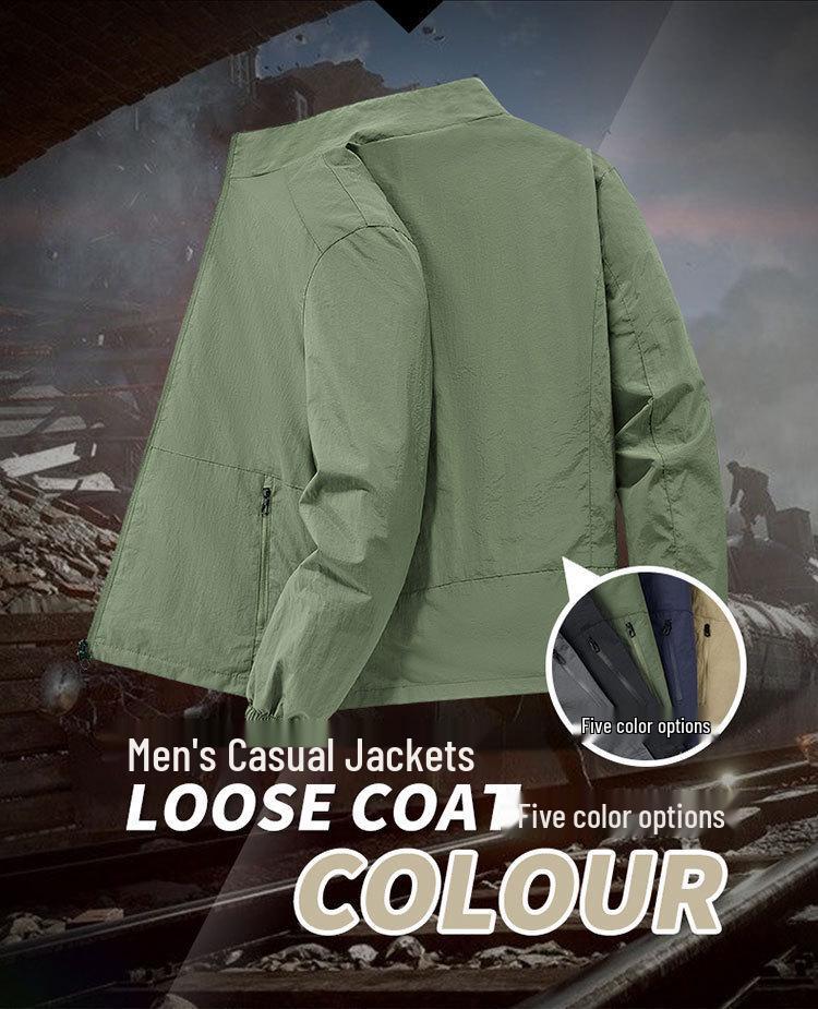 2025 Bestseller: American Style Men's Windproof Waterproof Stand Collar Jacket for Spring & Autumn - Versatile Casual Sport Outdoor Outerwear.