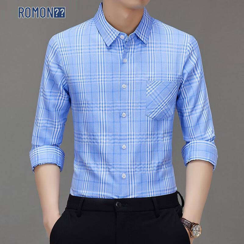 ROMON Men s Casual Plaid Long-Sleeve Shirt 3XL