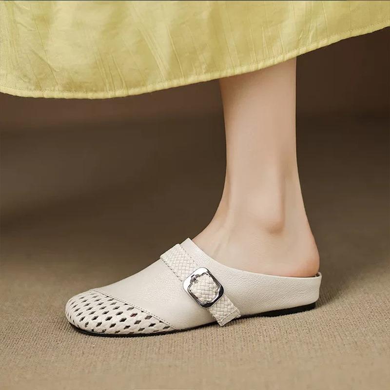 JX hollow bag head half slippers women's outer wear summer new splicing belt buckle low heel slippers