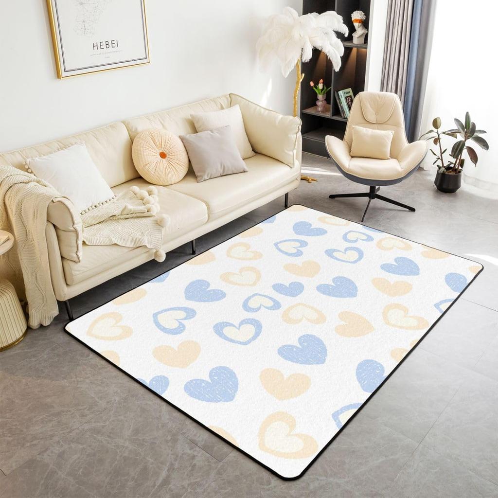 Cute Heart 3x5 Area Rug Cartoon Bow Knot Rugs for Living Room | Colorful Romantic Pink Fantasy Washable Rug,Valentine's Day Theme Love Heart