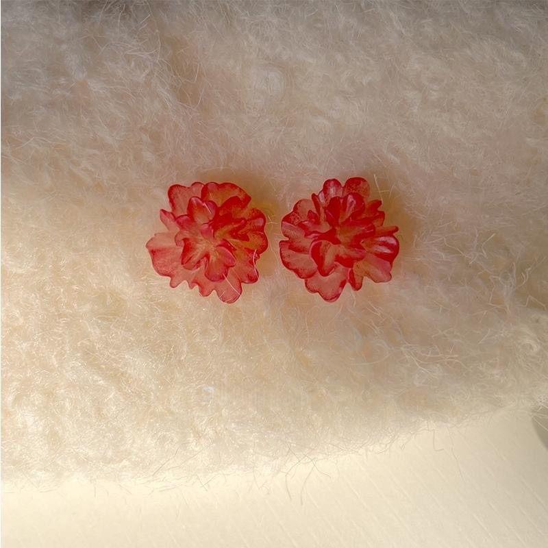 Retro simple red flower stud earrings women s niche versatile gray-black flower earrings Mori fashion sweet earrings красный
