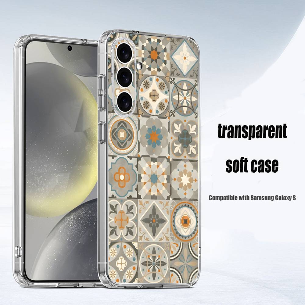 M-Moroccan Tile Phone Case For Samsung S24,30,21,22,23,20 FE,lite,PIus,Ultra,5G,Note,9,10 Transparent Cover